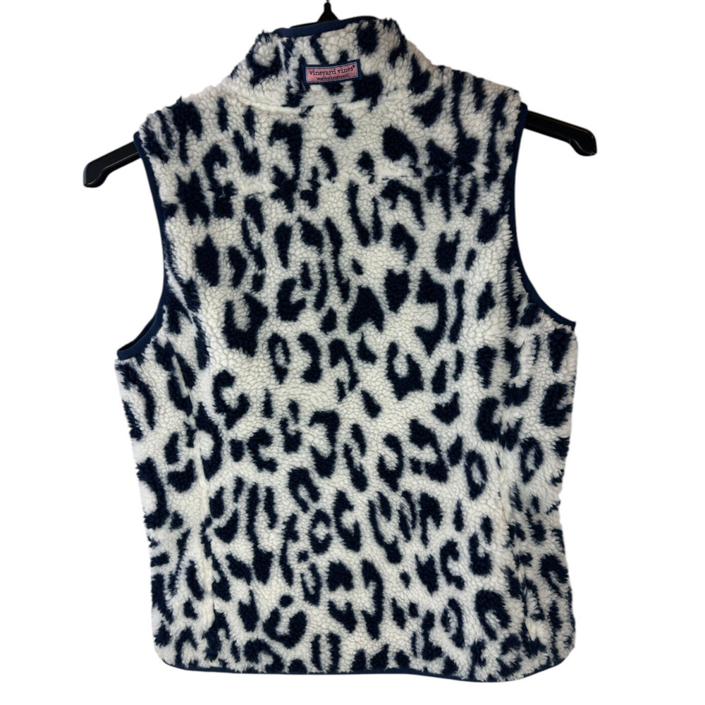 Vineyard Vines Leopard Print Mixed Media Sherpa Vest Supershep Women's Size XS - Picture 7 of 13
